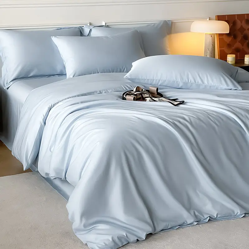 Class a Luxury-Grade ~60S Tencel Cotton Simple Solid Color Four-Piece Set, Cool and Silky for Sleeping, Duvet Cover, Bed Sheet, Real Silk