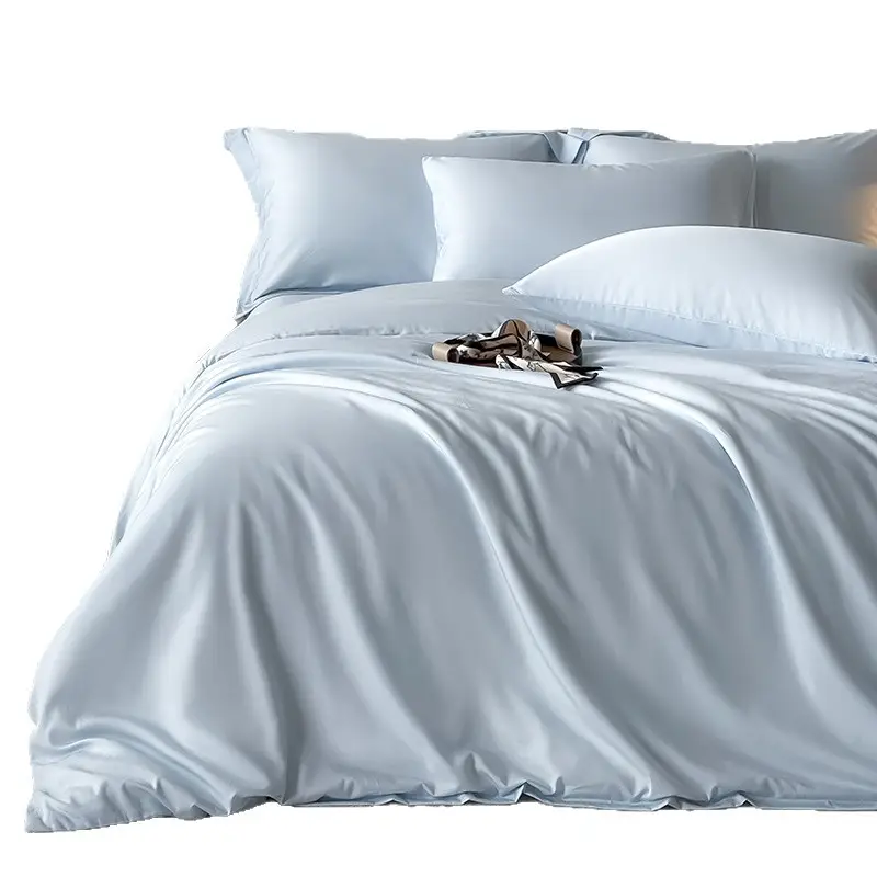 Class a Luxury-Grade ~60S Tencel Cotton Simple Solid Color Four-Piece Set, Cool and Silky for Sleeping, Duvet Cover, Bed Sheet, Real Silk