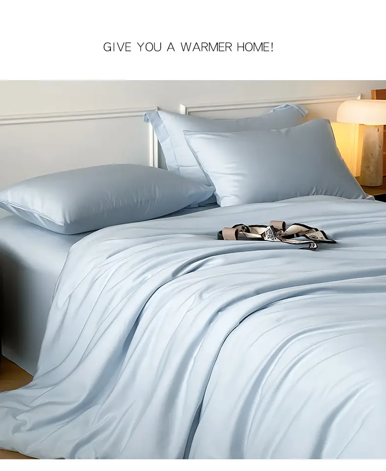 Class a Luxury-Grade ~60S Tencel Cotton Simple Solid Color Four-Piece Set, Cool and Silky for Sleeping, Duvet Cover, Bed Sheet, Real Silk — feature 8