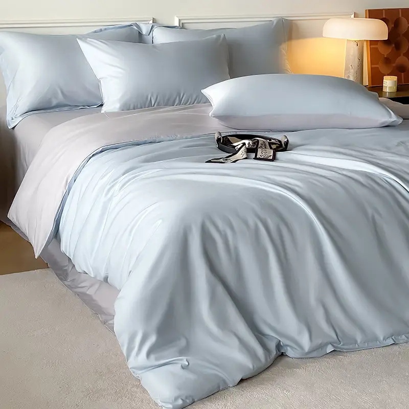 Class a Luxury-Grade ~60S Tencel Cotton Simple Solid Color Four-Piece Set, Cool and Silky for Sleeping, Duvet Cover, Bed Sheet, Real Silk