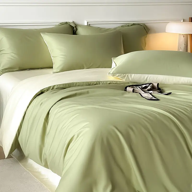 Class a Luxury-Grade ~60S Tencel Cotton Simple Solid Color Four-Piece Set, Cool and Silky for Sleeping, Duvet Cover, Bed Sheet, Real Silk