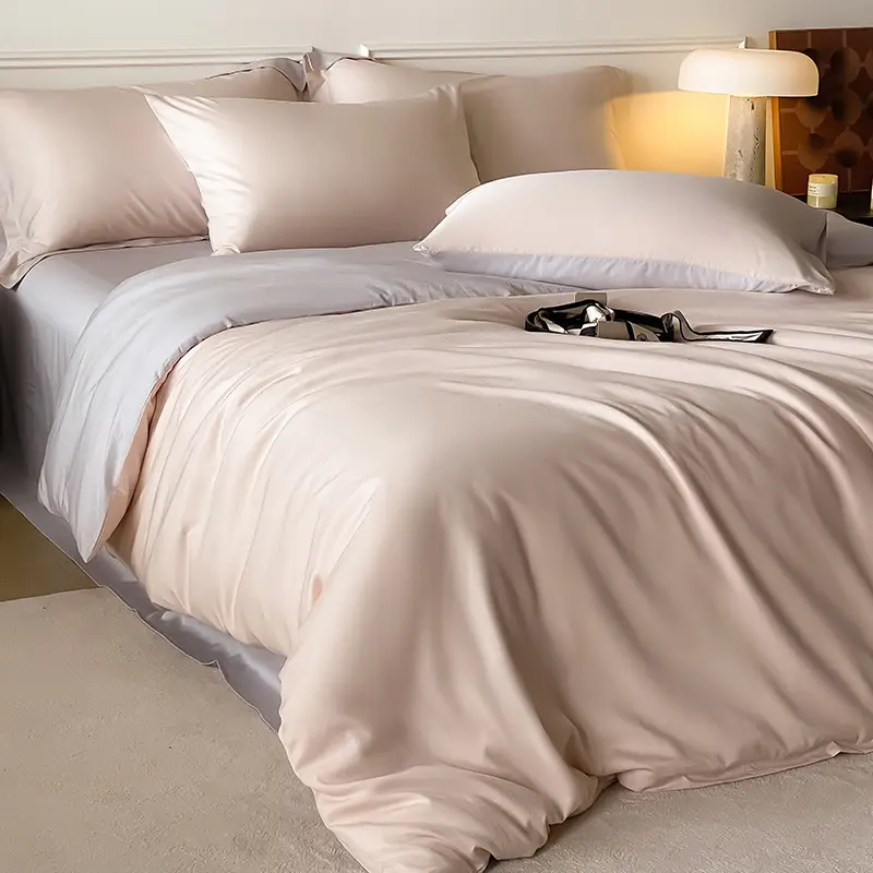 Class a Luxury-Grade ~60S Tencel Cotton Simple Solid Color Four-Piece Set, Cool and Silky for Sleeping, Duvet Cover, Bed Sheet, Real Silk