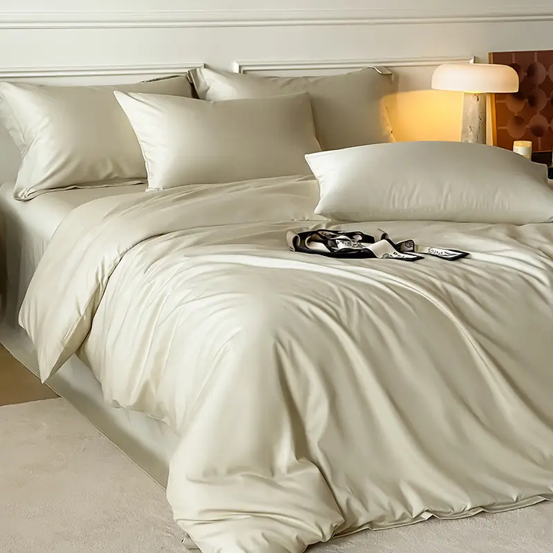 Class a Luxury-Grade ~60S Tencel Cotton Simple Solid Color Four-Piece Set, Cool and Silky for Sleeping, Duvet Cover, Bed Sheet, Real Silk