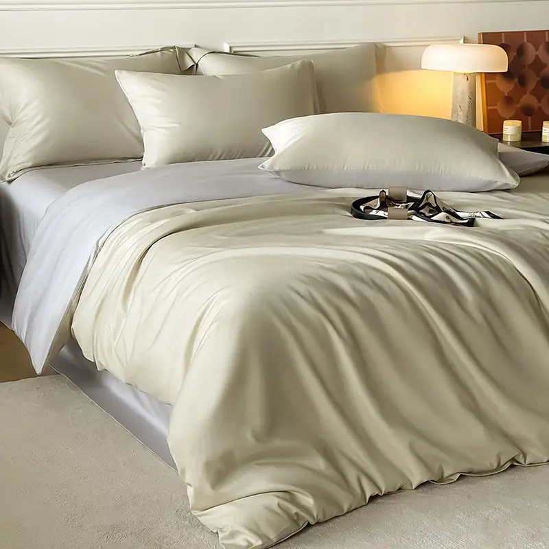 Class a Luxury-Grade ~60S Tencel Cotton Simple Solid Color Four-Piece Set, Cool and Silky for Sleeping, Duvet Cover, Bed Sheet, Real Silk