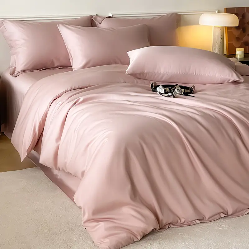 Class a Luxury-Grade ~60S Tencel Cotton Simple Solid Color Four-Piece Set, Cool and Silky for Sleeping, Duvet Cover, Bed Sheet, Real Silk