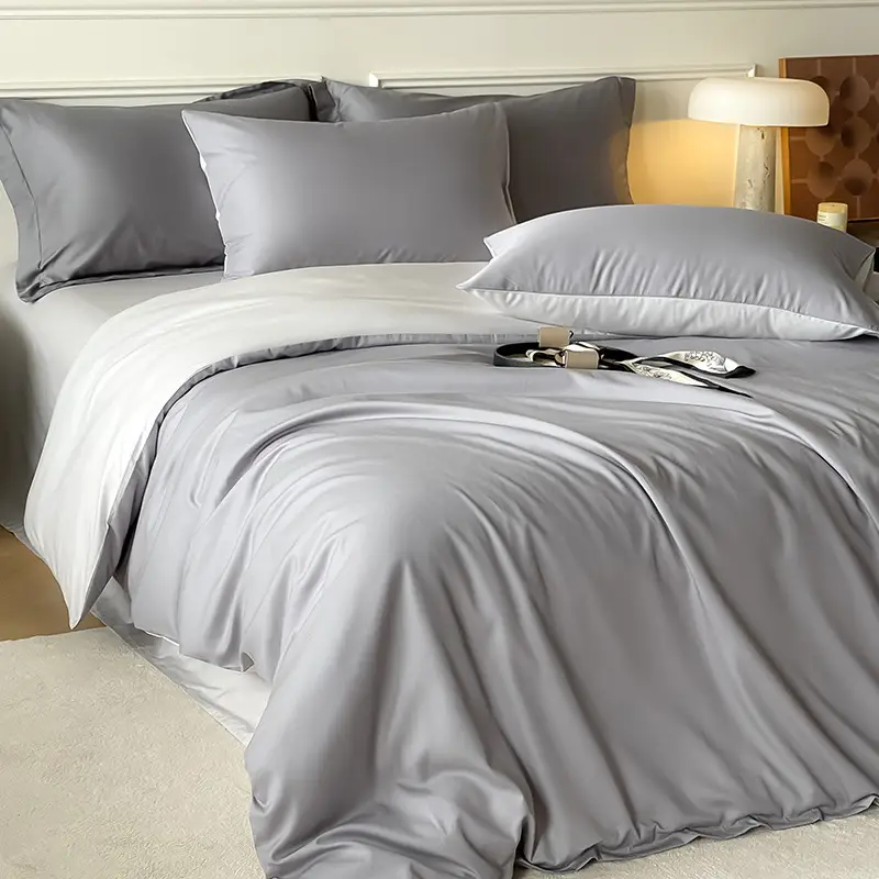 Class a Luxury-Grade ~60S Tencel Cotton Simple Solid Color Four-Piece Set, Cool and Silky for Sleeping, Duvet Cover, Bed Sheet, Real Silk