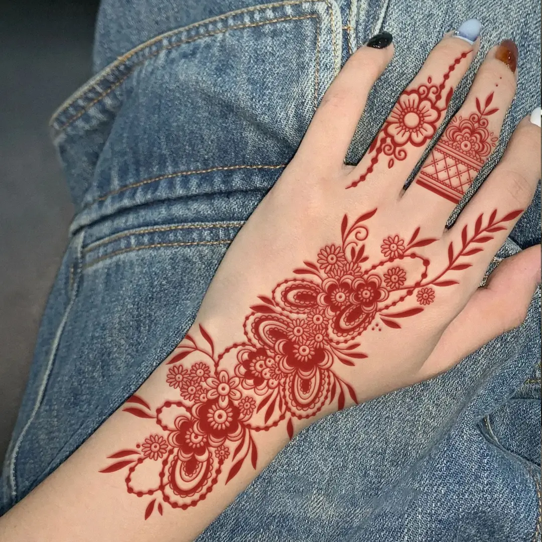 Cross-Border Popular Item: Henna Floral Lace Pattern Tattoo Stickers for the Back of the Hand, Indian Henna Tattoo
