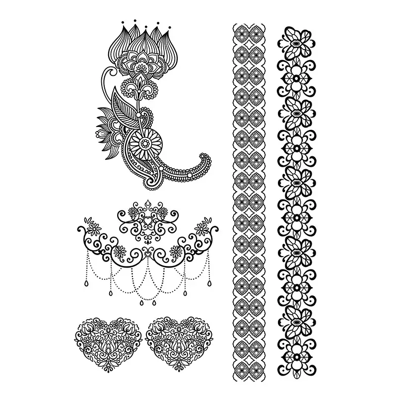 Cross-Border Popular Item: Henna Floral Lace Pattern Tattoo Stickers for the Back of the Hand, Indian Henna Tattoo