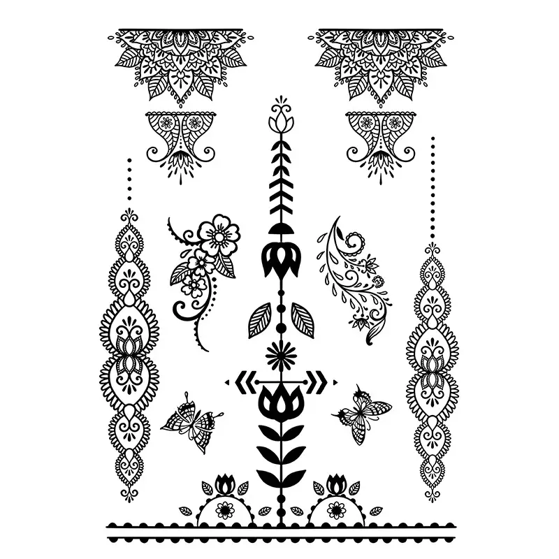 Cross-Border Popular Item: Henna Floral Lace Pattern Tattoo Stickers for the Back of the Hand, Indian Henna Tattoo
