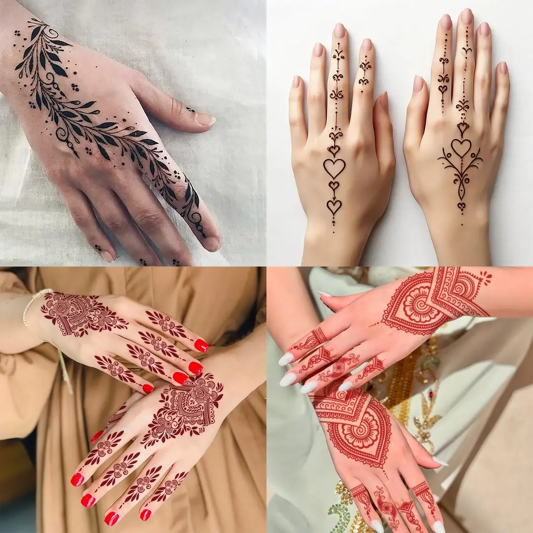 Cross-Border Red Lace Tattoo Stickers, Brown Henna Lace Waterproof Tattoo Stickers, Henna Hollow Lace Tattoo Stickers