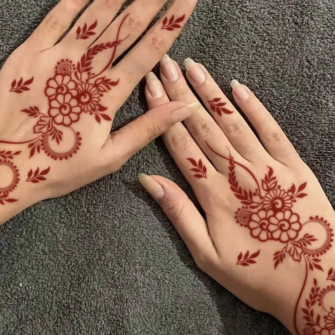 Cross-Border Red Lace Tattoo Stickers, Brown Henna Lace Waterproof Tattoo Stickers, Henna Hollow Lace Tattoo Stickers — feature 11
