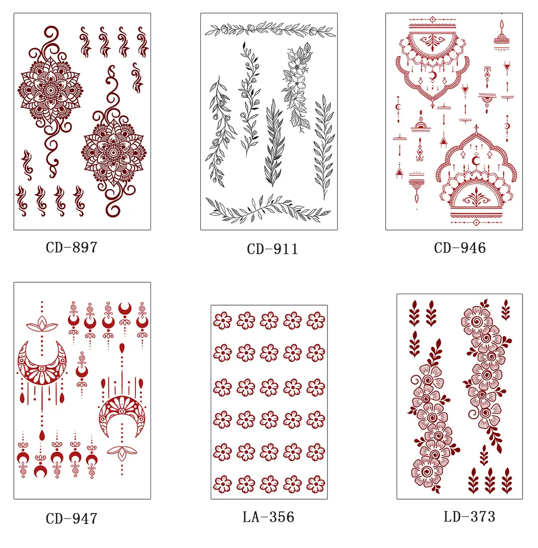 Cross-Border Red Lace Tattoo Stickers, Brown Henna Lace Waterproof Tattoo Stickers, Henna Hollow Lace Tattoo Stickers — feature 5