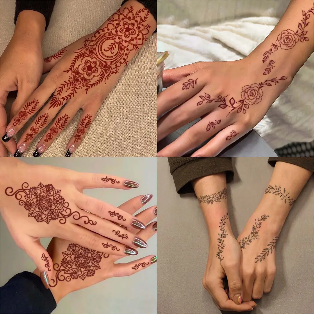 Cross-Border Red Lace Tattoo Stickers, Brown Henna Lace Waterproof Tattoo Stickers, Henna Hollow Lace Tattoo Stickers — feature 7