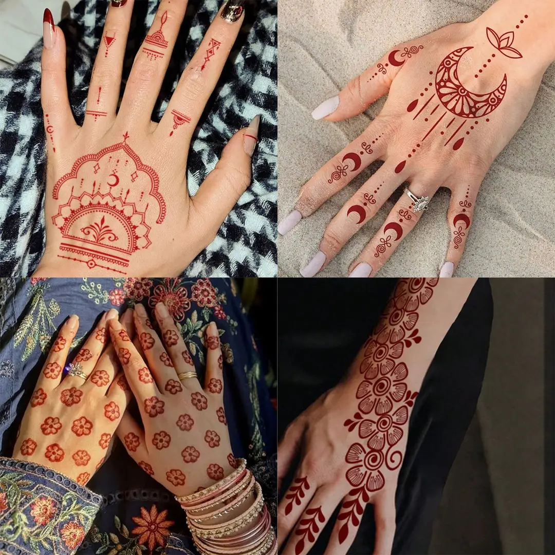Cross-Border Red Lace Tattoo Stickers, Brown Henna Lace Waterproof Tattoo Stickers, Henna Hollow Lace Tattoo Stickers — feature 8