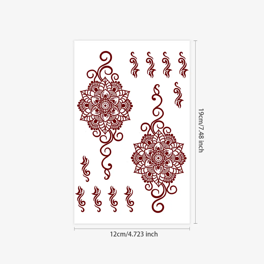 Cross-Border Red Lace Tattoo Stickers, Brown Henna Lace Waterproof Tattoo Stickers, Henna Hollow Lace Tattoo Stickers