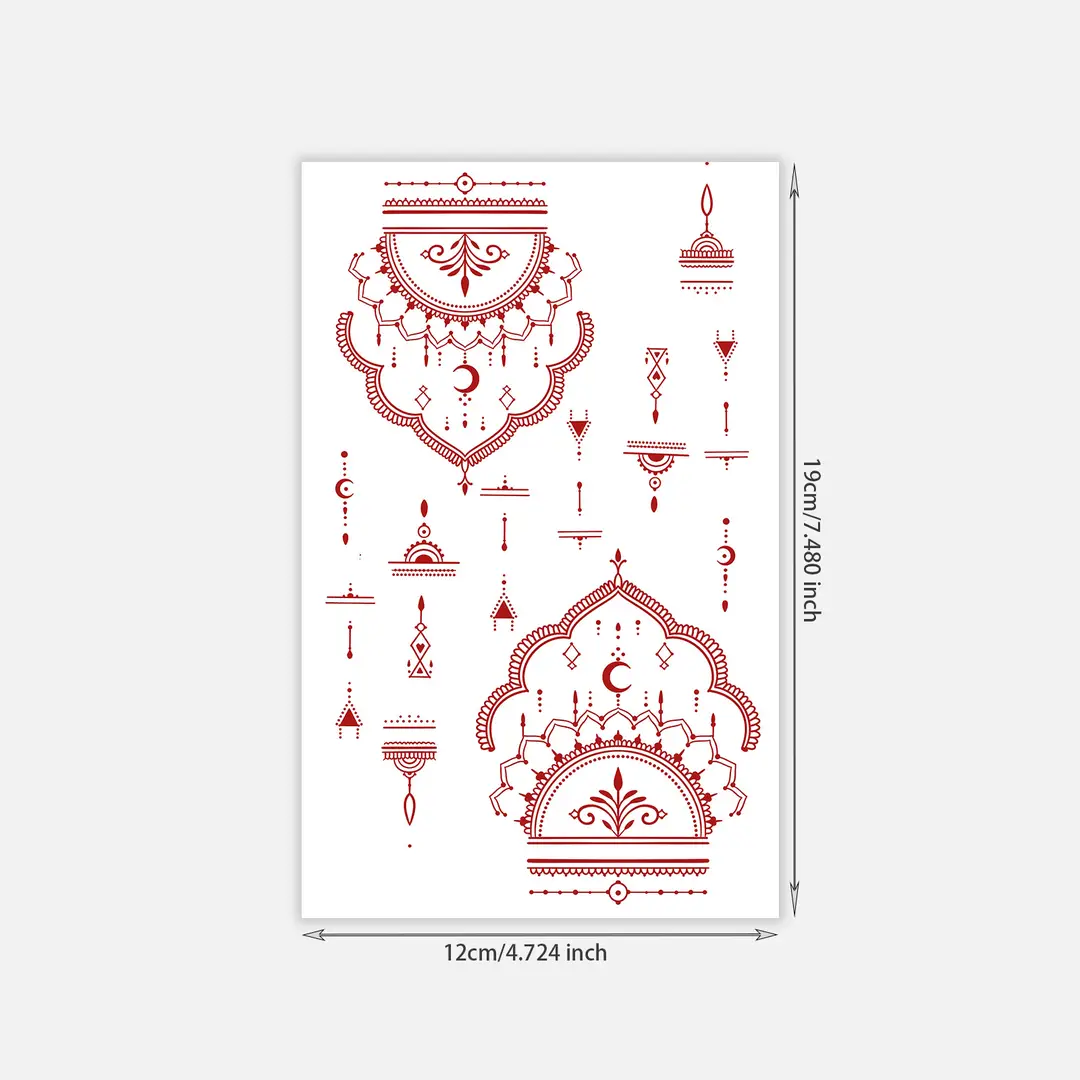 Cross-Border Red Lace Tattoo Stickers, Brown Henna Lace Waterproof Tattoo Stickers, Henna Hollow Lace Tattoo Stickers