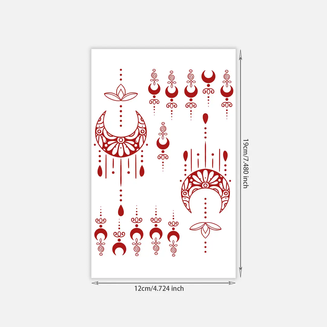 Cross-Border Red Lace Tattoo Stickers, Brown Henna Lace Waterproof Tattoo Stickers, Henna Hollow Lace Tattoo Stickers