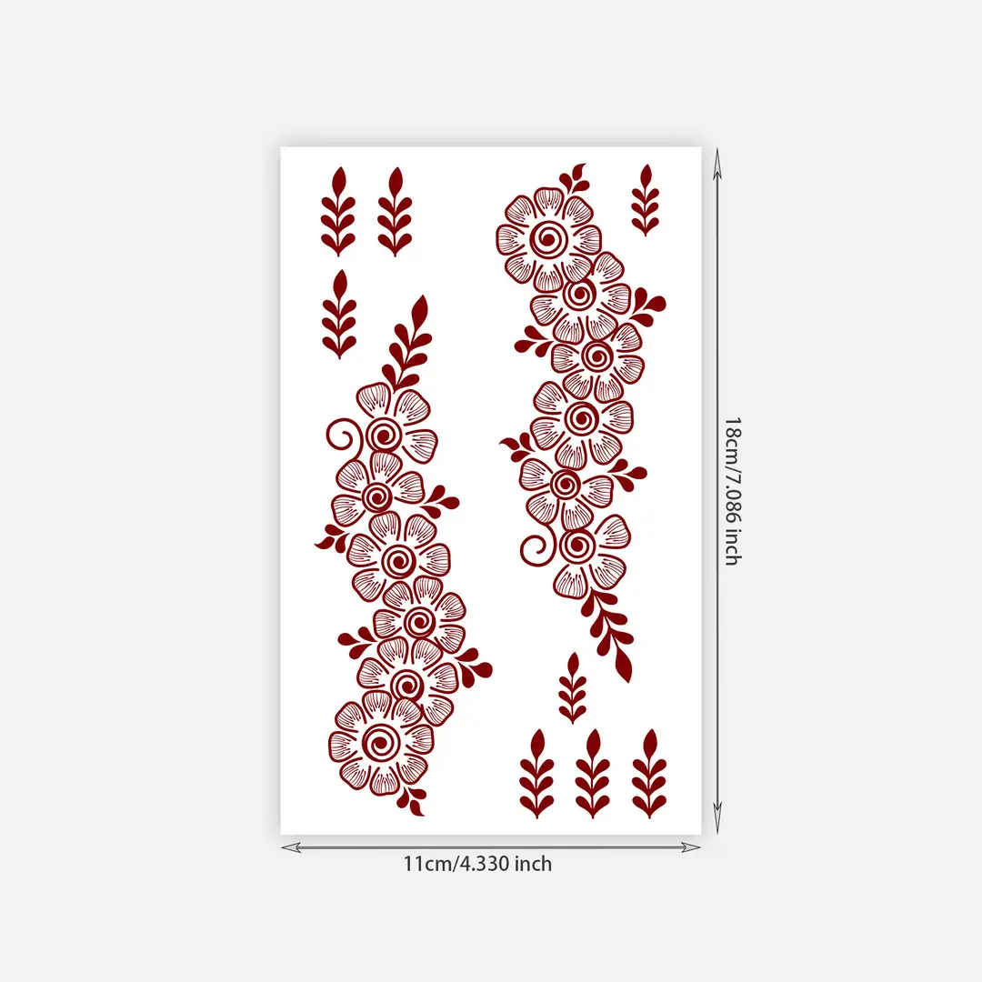 Cross-Border Red Lace Tattoo Stickers, Brown Henna Lace Waterproof Tattoo Stickers, Henna Hollow Lace Tattoo Stickers