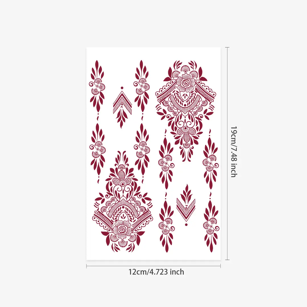 Cross-Border Red Lace Tattoo Stickers, Brown Henna Lace Waterproof Tattoo Stickers, Henna Hollow Lace Tattoo Stickers
