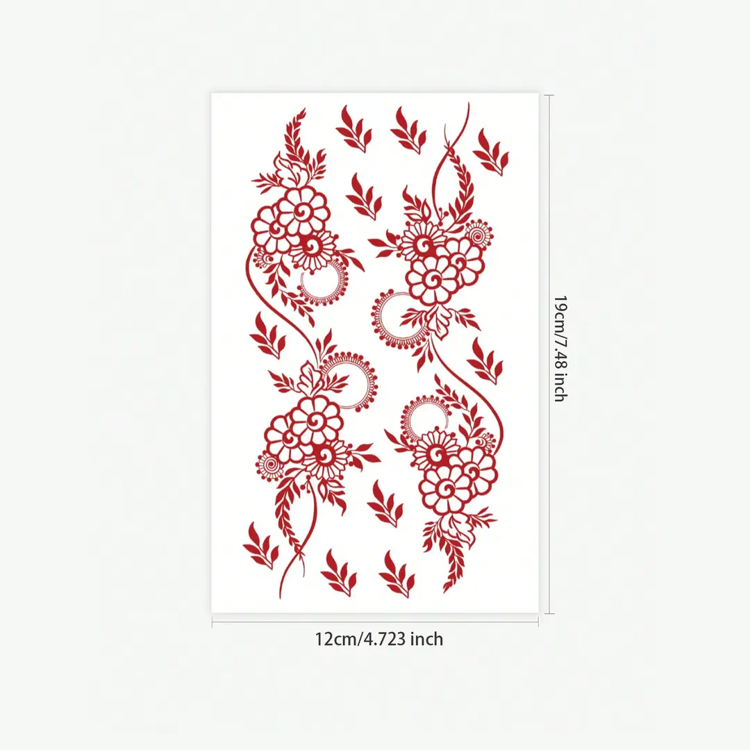 Cross-Border Red Lace Tattoo Stickers, Brown Henna Lace Waterproof Tattoo Stickers, Henna Hollow Lace Tattoo Stickers