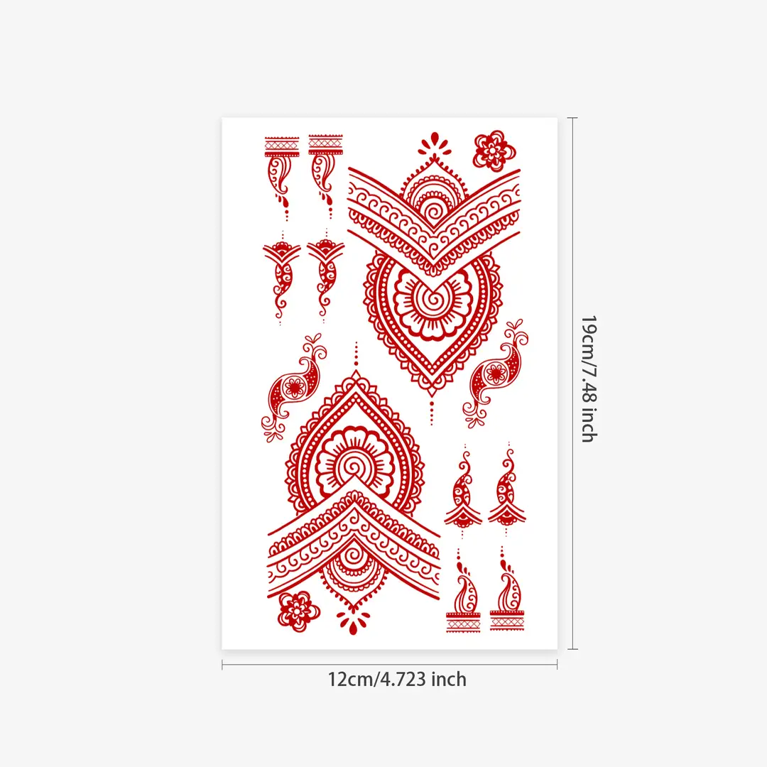 Cross-Border Red Lace Tattoo Stickers, Brown Henna Lace Waterproof Tattoo Stickers, Henna Hollow Lace Tattoo Stickers
