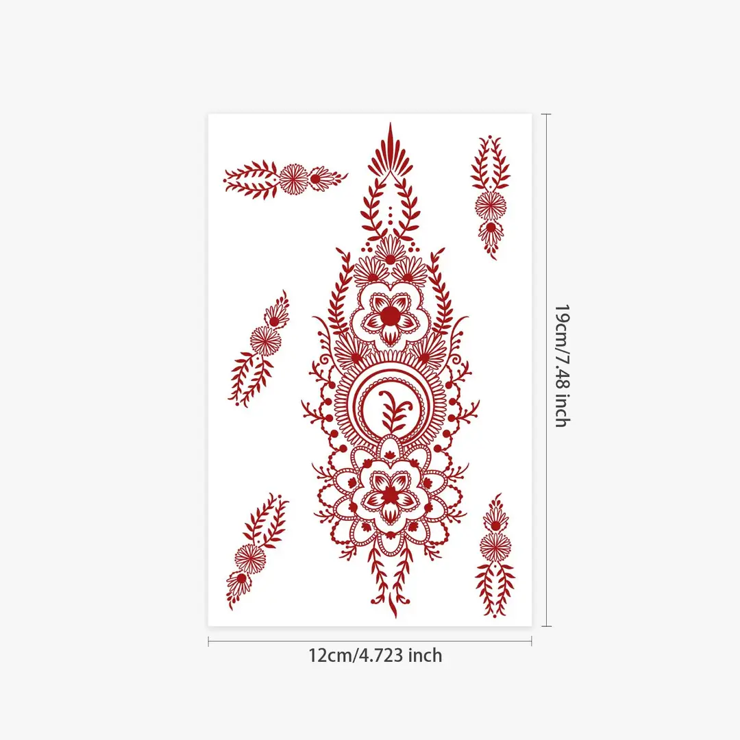 Cross-Border Red Lace Tattoo Stickers, Brown Henna Lace Waterproof Tattoo Stickers, Henna Hollow Lace Tattoo Stickers