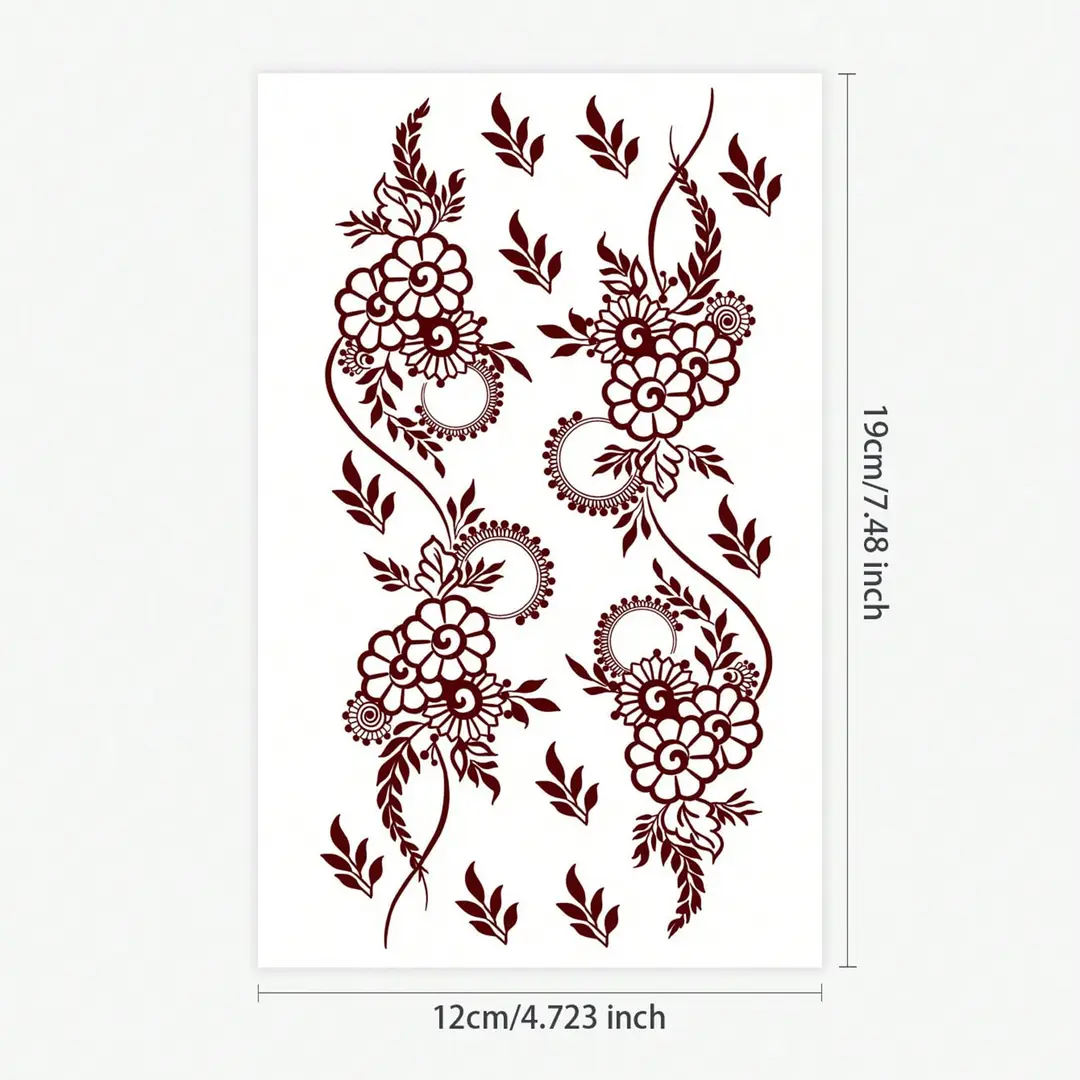 Cross-Border Red Lace Tattoo Stickers, Brown Henna Lace Waterproof Tattoo Stickers, Henna Hollow Lace Tattoo Stickers