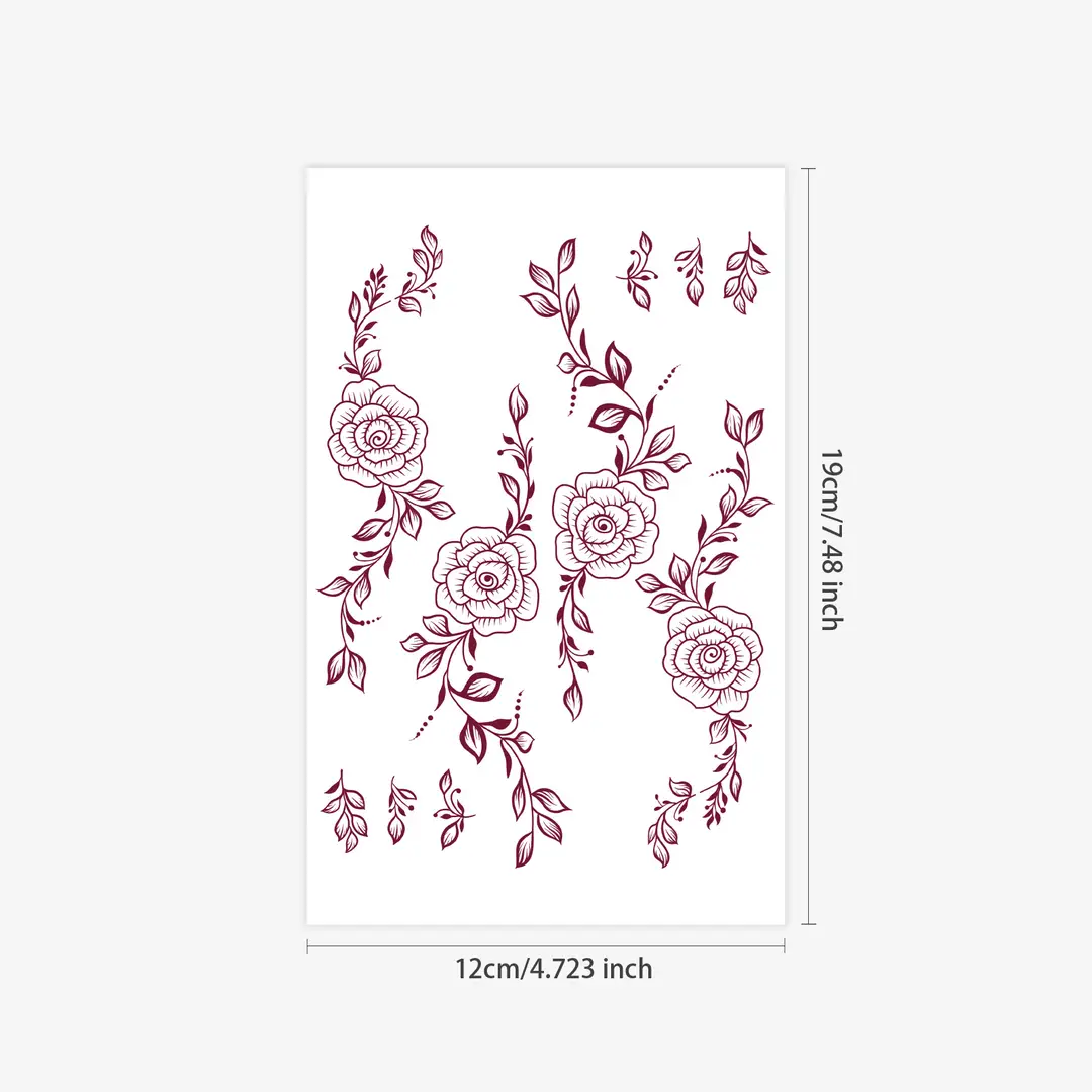 Cross-Border Red Lace Tattoo Stickers, Brown Henna Lace Waterproof Tattoo Stickers, Henna Hollow Lace Tattoo Stickers