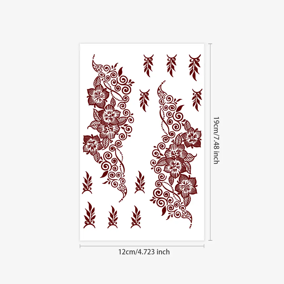 Cross-Border Red Lace Tattoo Stickers, Brown Henna Lace Waterproof Tattoo Stickers, Henna Hollow Lace Tattoo Stickers