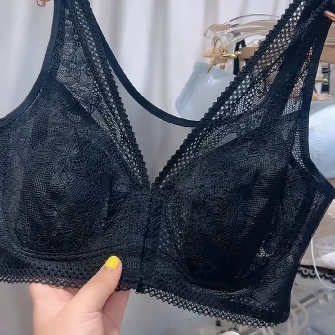 Plus-Size Ultra-Thin Padded Bunny Ear Design Export Original Summer Front-Clasp Bra Without Underwire Breathable Large Size Bra - Image 3