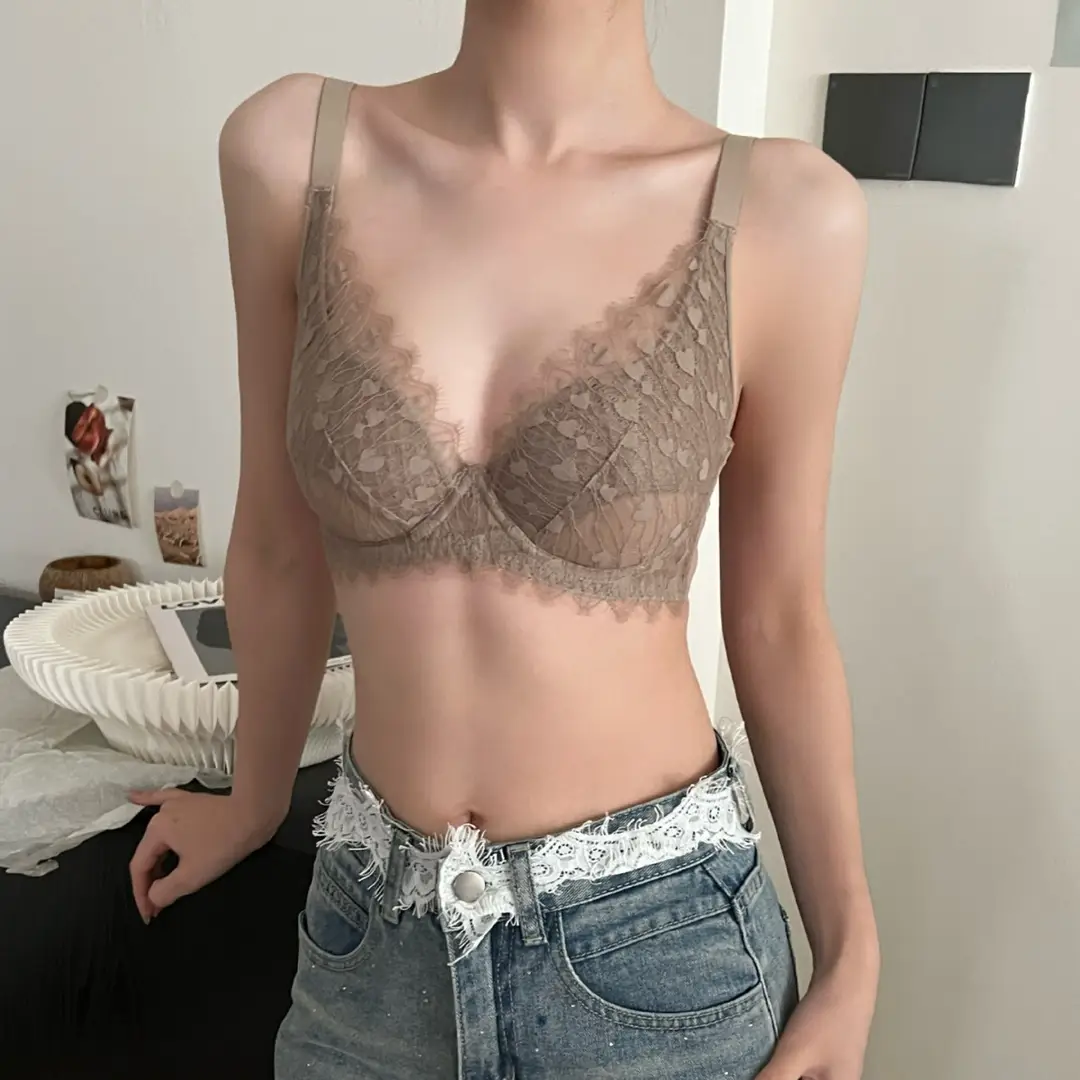 French-Style Pure Desire Sexy Eyelash-Enhancing Lingerie for Women, Large Bust Minimizing, Anti-Sagging, Side Breast Gathering, Plus-Size Bra for Curvy Women