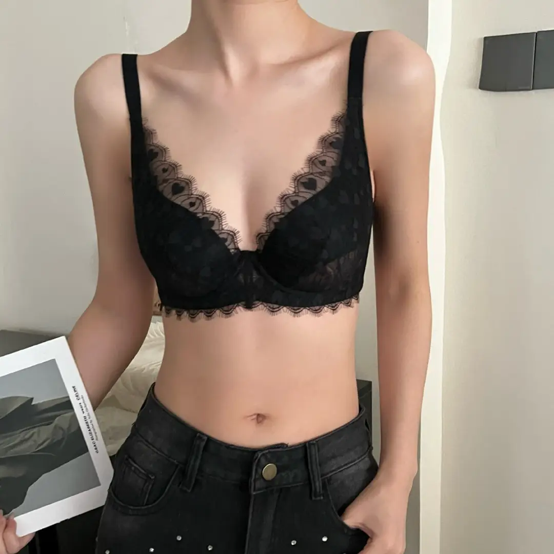French-Style Pure Desire Sexy Eyelash-Enhancing Lingerie for Women, Large Bust Minimizing, Anti-Sagging, Side Breast Gathering, Plus-Size Bra for Curvy Women