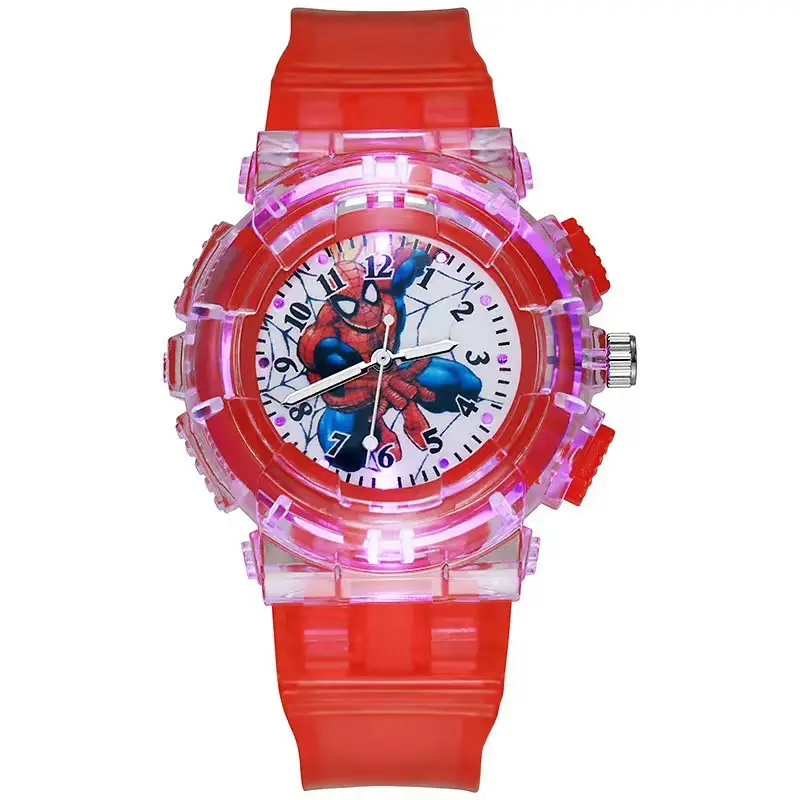 Ready Stock Supply of Children's Kindergarten Luminous Watches Paw Patrol Spider-Man Colorful Flashing Light Boys' Quartz Wristwatches