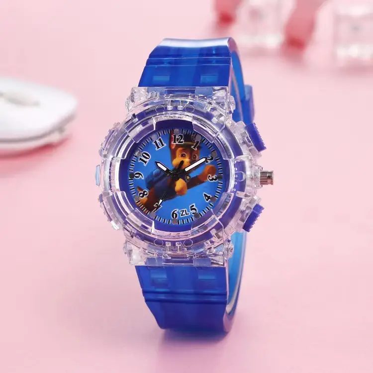 Ready Stock Supply of Children's Kindergarten Luminous Watches Paw Patrol Spider-Man Colorful Flashing Light Boys' Quartz Wristwatches