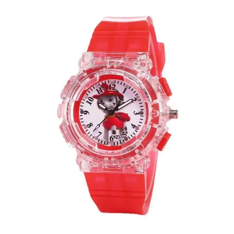 Ready Stock Supply of Children's Kindergarten Luminous Watches Paw Patrol Spider-Man Colorful Flashing Light Boys' Quartz Wristwatches