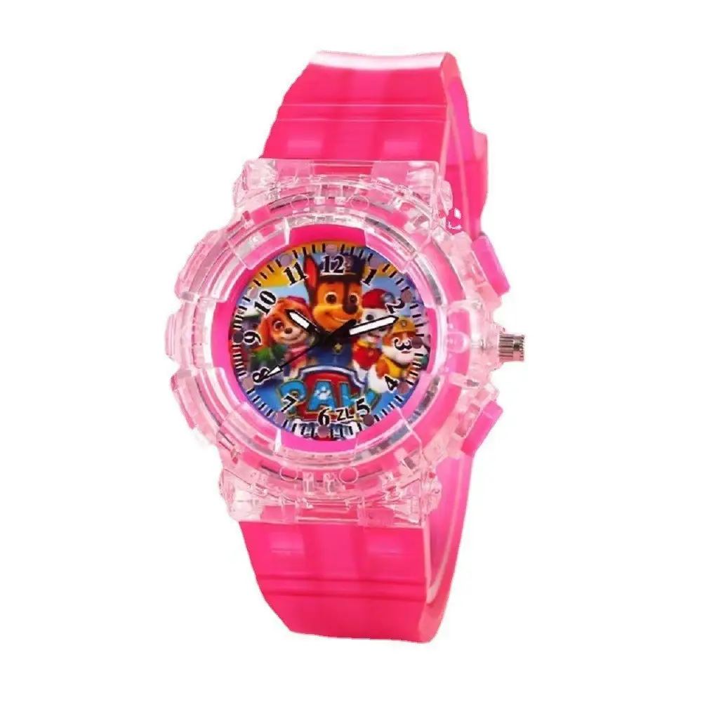 Ready Stock Supply of Children's Kindergarten Luminous Watches Paw Patrol Spider-Man Colorful Flashing Light Boys' Quartz Wristwatches