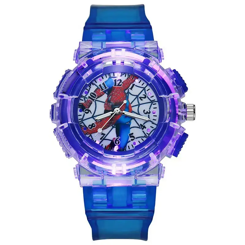 Ready Stock Supply of Children's Kindergarten Luminous Watches Paw Patrol Spider-Man Colorful Flashing Light Boys' Quartz Wristwatches