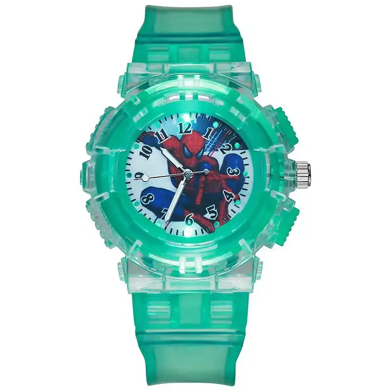 Ready Stock Supply of Children's Kindergarten Luminous Watches Paw Patrol Spider-Man Colorful Flashing Light Boys' Quartz Wristwatches