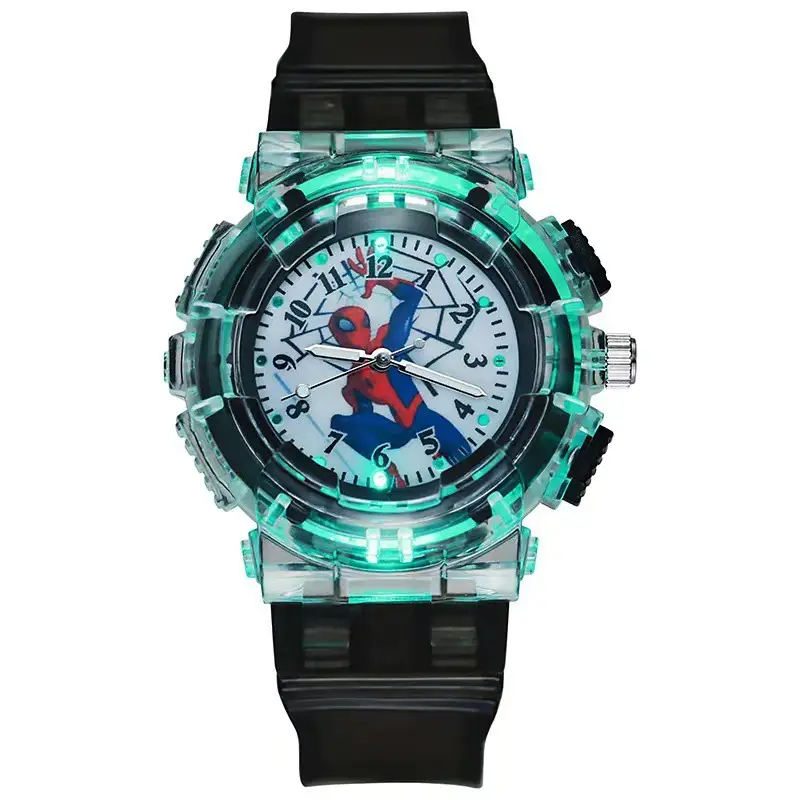 Ready Stock Supply of Children's Kindergarten Luminous Watches Paw Patrol Spider-Man Colorful Flashing Light Boys' Quartz Wristwatches