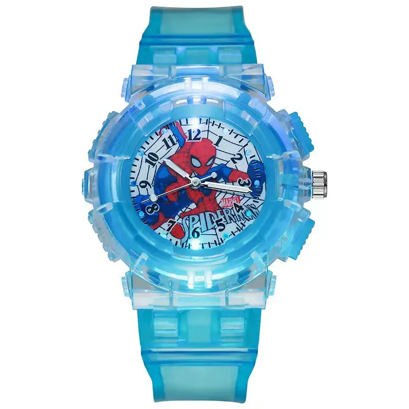 Ready Stock Supply of Children's Kindergarten Luminous Watches Paw Patrol Spider-Man Colorful Flashing Light Boys' Quartz Wristwatches