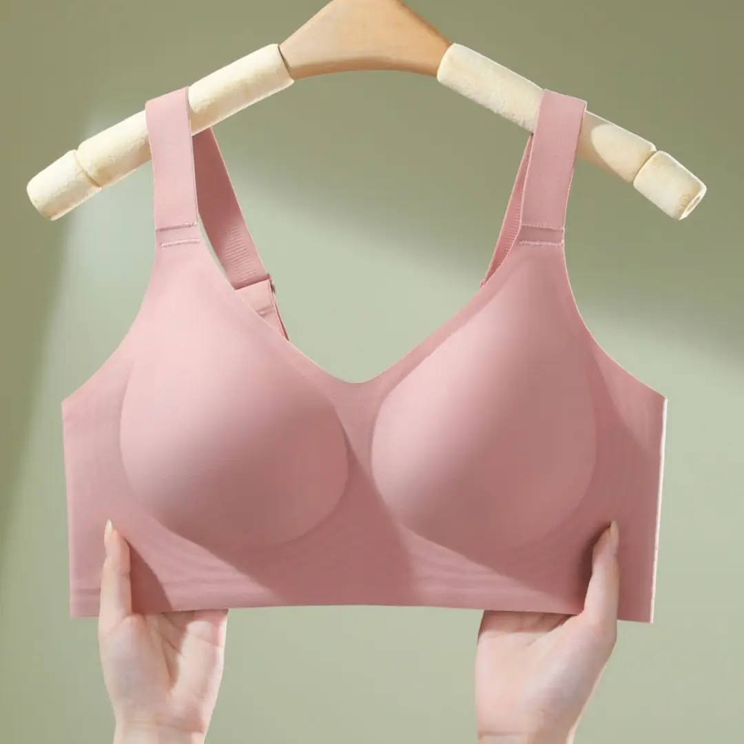 Jelly Gel Soft Support Bra, Seamless Sports Bra with Wide Shoulder Straps, Fixed Cups, Side Support, Wireless Women's Bra