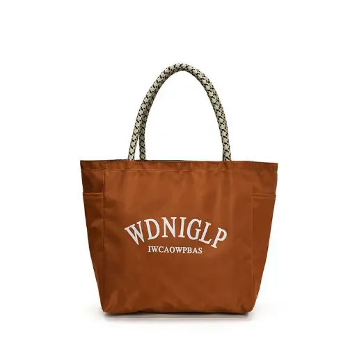 Cross-Border Solid Color Women's Tote Bag with Letter Print, Versatile Shopping Bag, Large Capacity Shoulder Handbag
