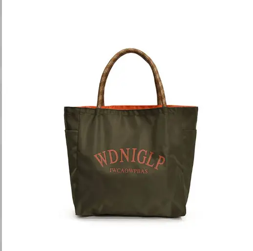 Cross-Border Solid Color Women's Tote Bag with Letter Print, Versatile Shopping Bag, Large Capacity Shoulder Handbag