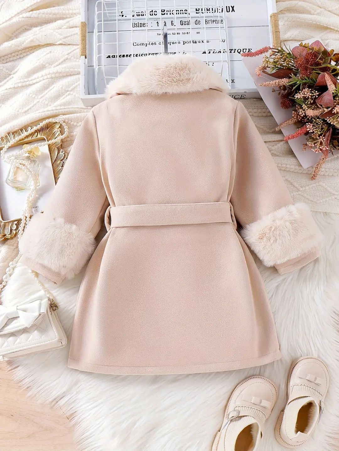 Girls' Outwear Autumn and Winter Foreign Trade Style Children's Clothing Fashionable Fur Collar Cardigan Mid-Length Woolen Coat for Older Children