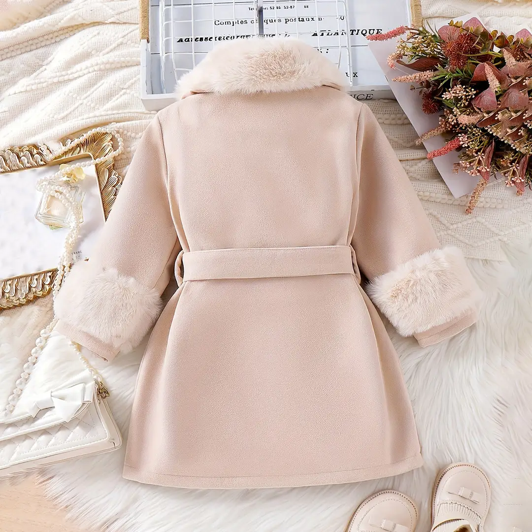 Girls' Outwear Autumn and Winter Foreign Trade Style Children's Clothing Fashionable Fur Collar Cardigan Mid-Length Woolen Coat for Older Children — feature 3