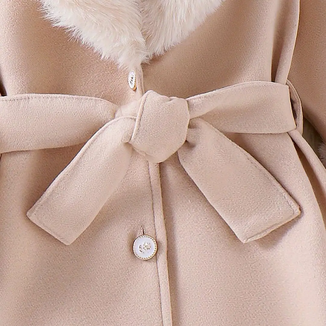 Girls' Outwear Autumn and Winter Foreign Trade Style Children's Clothing Fashionable Fur Collar Cardigan Mid-Length Woolen Coat for Older Children — feature 5