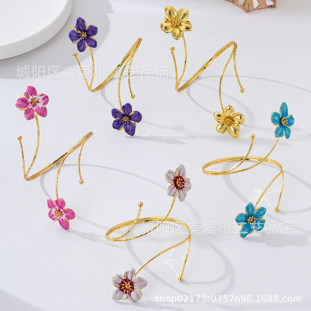 Metal Oil-Drip Floral Arm Bracelet, Adjustable Open Arm Ring, Elegant and Unique Accessory for Women - Image 7
