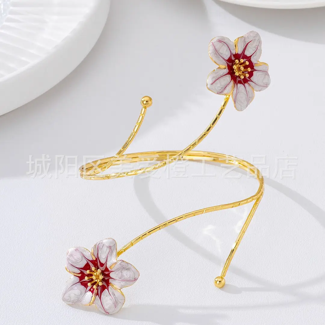 Metal Oil-Drip Floral Arm Bracelet, Adjustable Open Arm Ring, Elegant and Unique Accessory for Women - Image 8