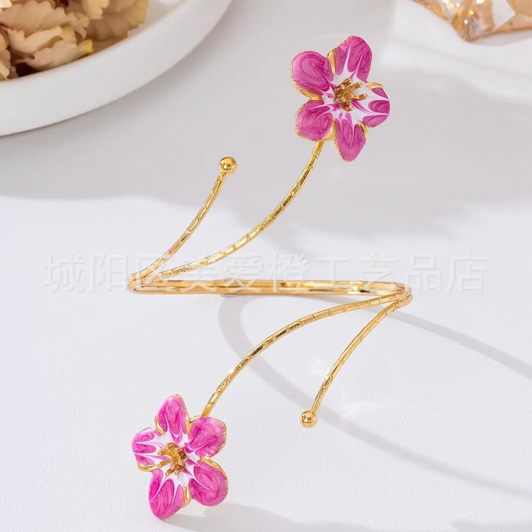 Metal Oil-Drip Floral Arm Bracelet, Adjustable Open Arm Ring, Elegant and Unique Accessory for Women - Image 9
