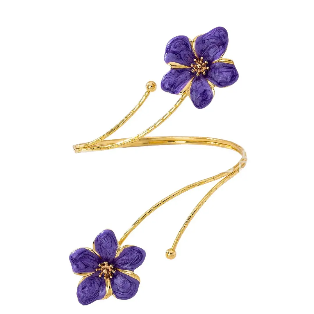 Metal Oil-Drip Floral Arm Bracelet, Adjustable Open Arm Ring, Elegant and Unique Accessory for Women - Image 10